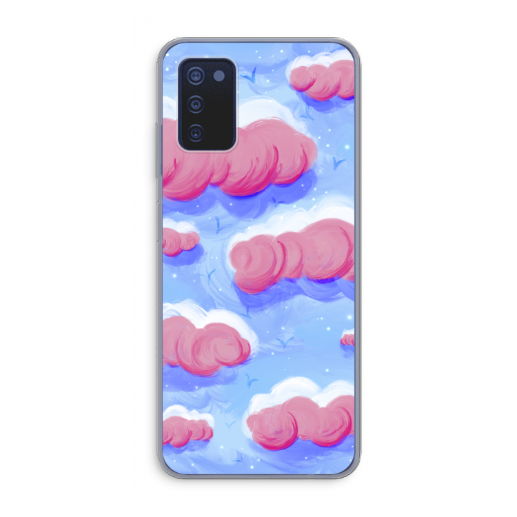 Roze wolken met vogels: Samsung Galaxy A03s Transparant Hoesje