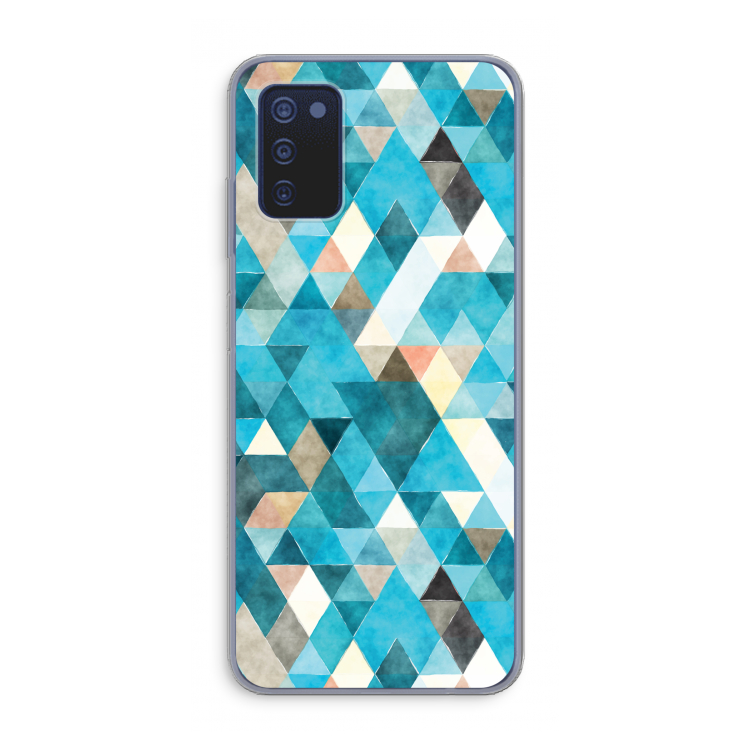 Gekleurde driehoekjes blauw: Samsung Galaxy A03s Transparant Hoesje