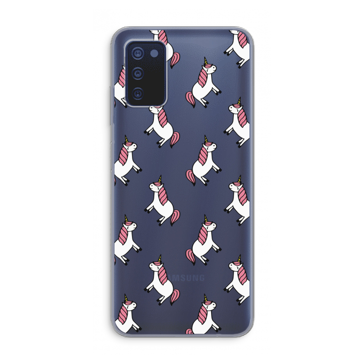 Eenhoorns overal: Samsung Galaxy A03s Transparant Hoesje