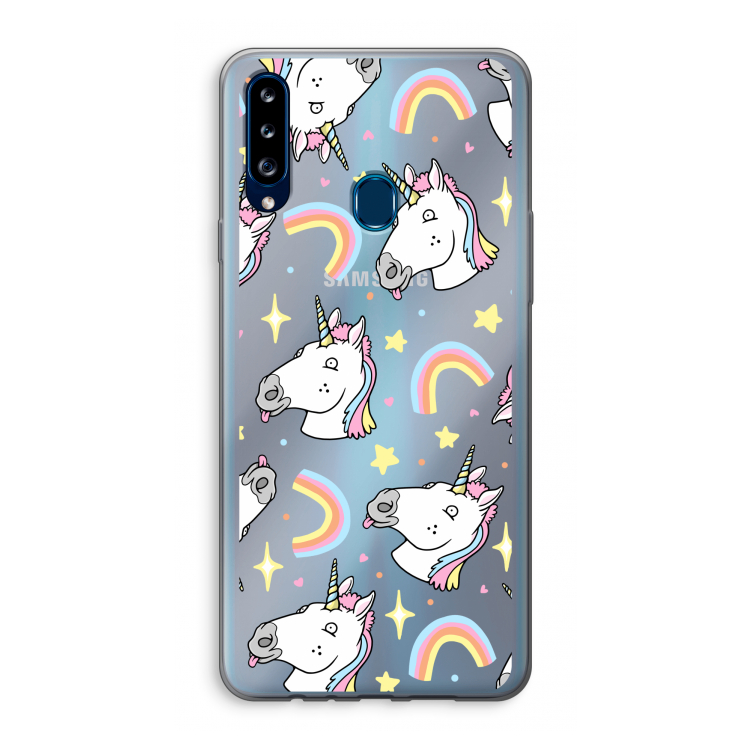 Rainbow Unicorn: Samsung Galaxy A20s Transparant Hoesje