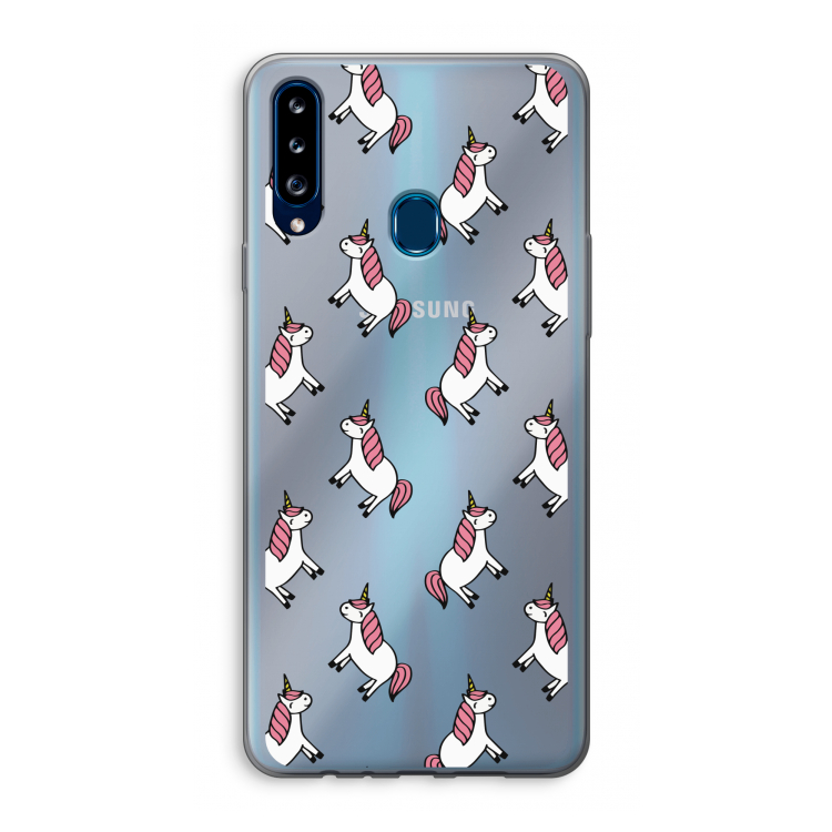 Eenhoorns overal: Samsung Galaxy A20s Transparant Hoesje