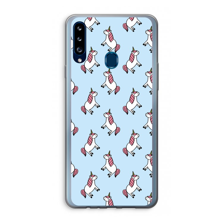 Eenhoorns overal: Samsung Galaxy A20s Transparant Hoesje