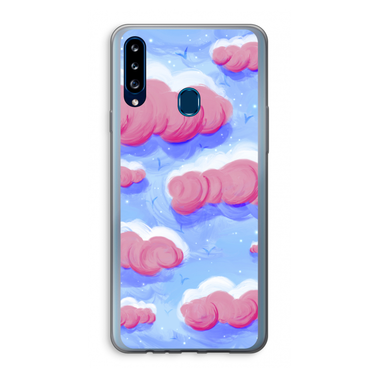 Roze wolken met vogels: Samsung Galaxy A20s Transparant Hoesje