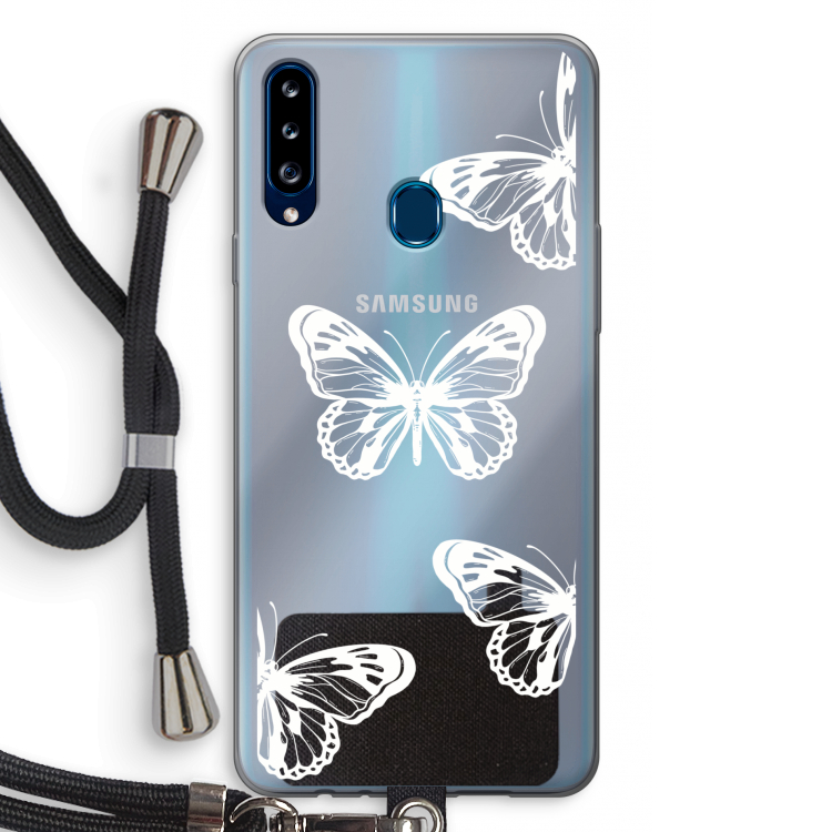 White butterfly: Samsung Galaxy A20s Transparant Hoesje met koord