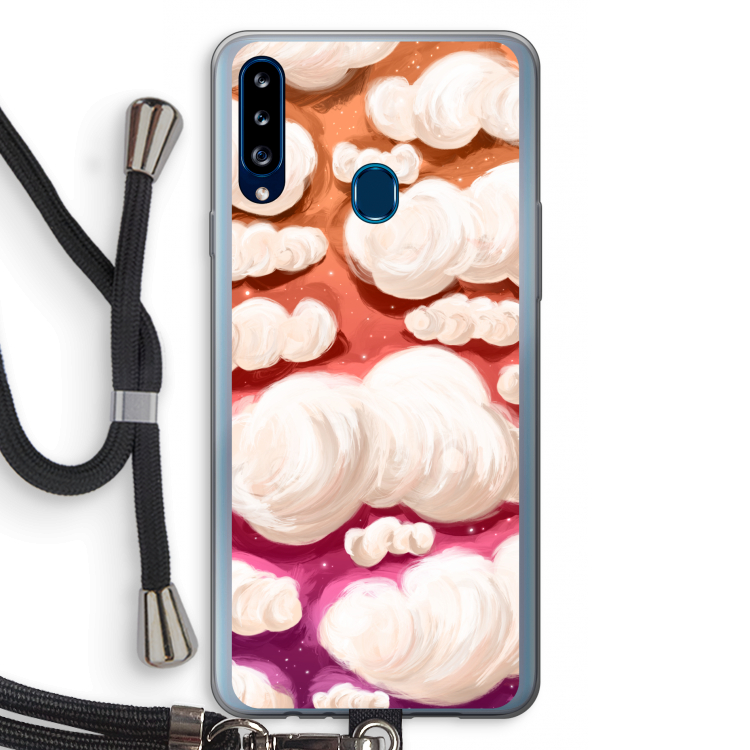 Katoen Wolken: Samsung Galaxy A20s Transparant Hoesje met koord