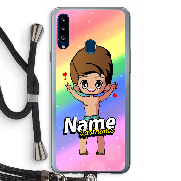 Chibi Maker man: Samsung Galaxy A20s Transparant Hoesje met koord