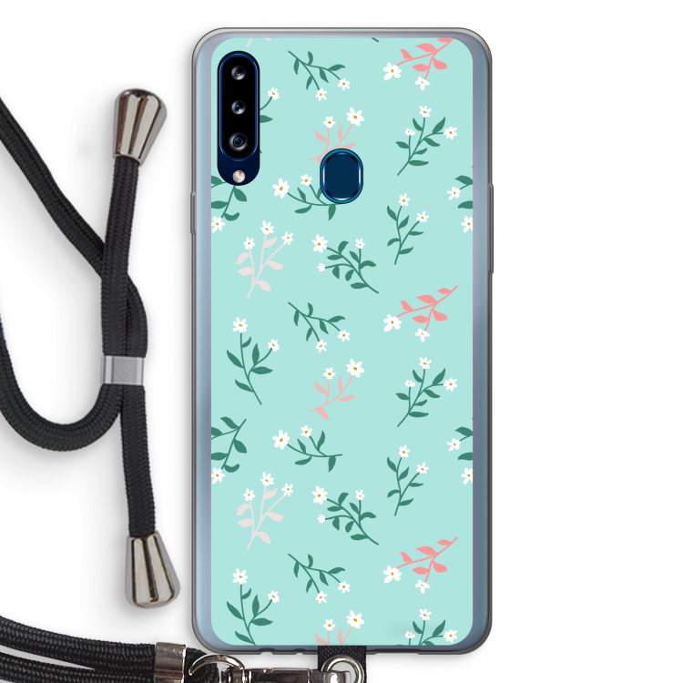 Small white flowers: Samsung Galaxy A20s Transparant Hoesje met koord