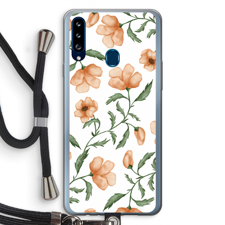 Peachy flowers: Samsung Galaxy A20s Transparant Hoesje met koord