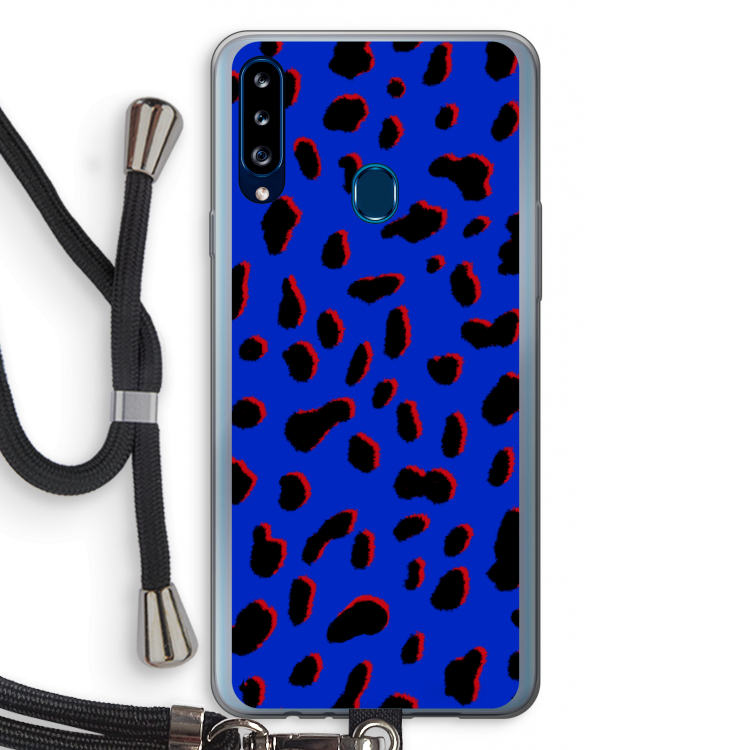 Blue Leopard: Samsung Galaxy A20s Transparant Hoesje met koord