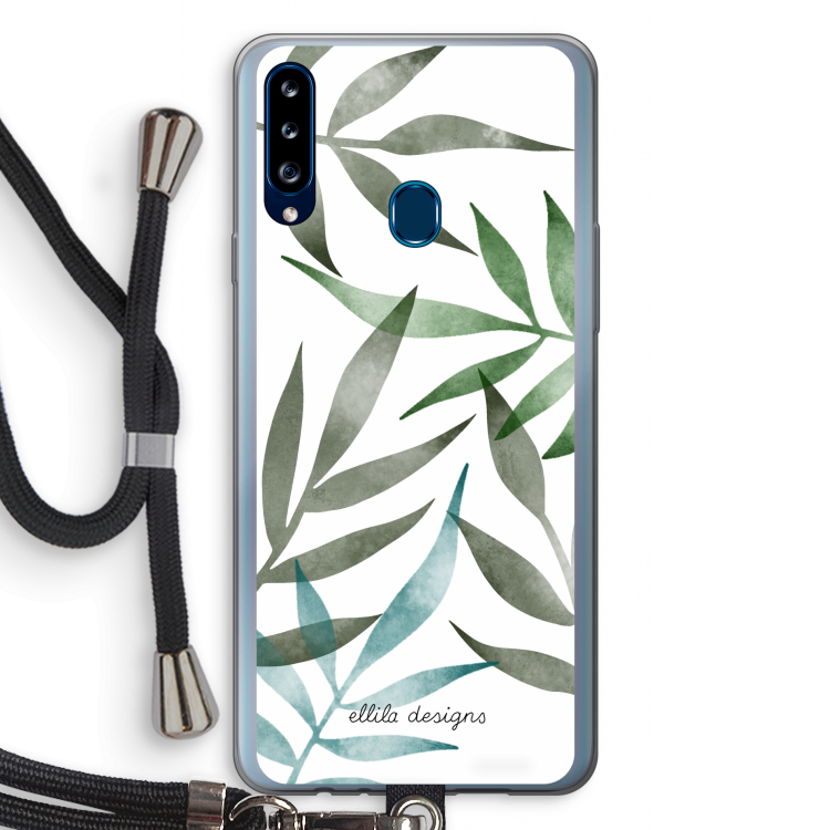 Tropical watercolor leaves: Samsung Galaxy A20s Transparant Hoesje met koord
