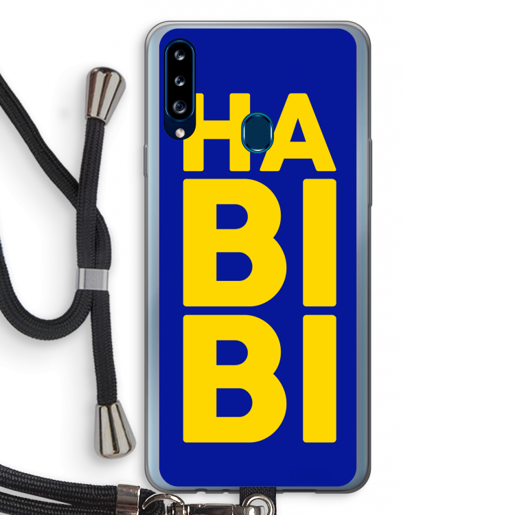 Habibi Blue: Samsung Galaxy A20s Transparant Hoesje met koord