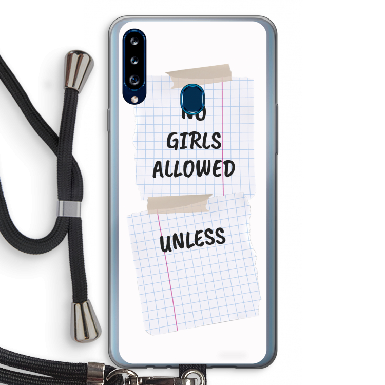 No Girls Allowed Unless: Samsung Galaxy A20s Transparant Hoesje met koord