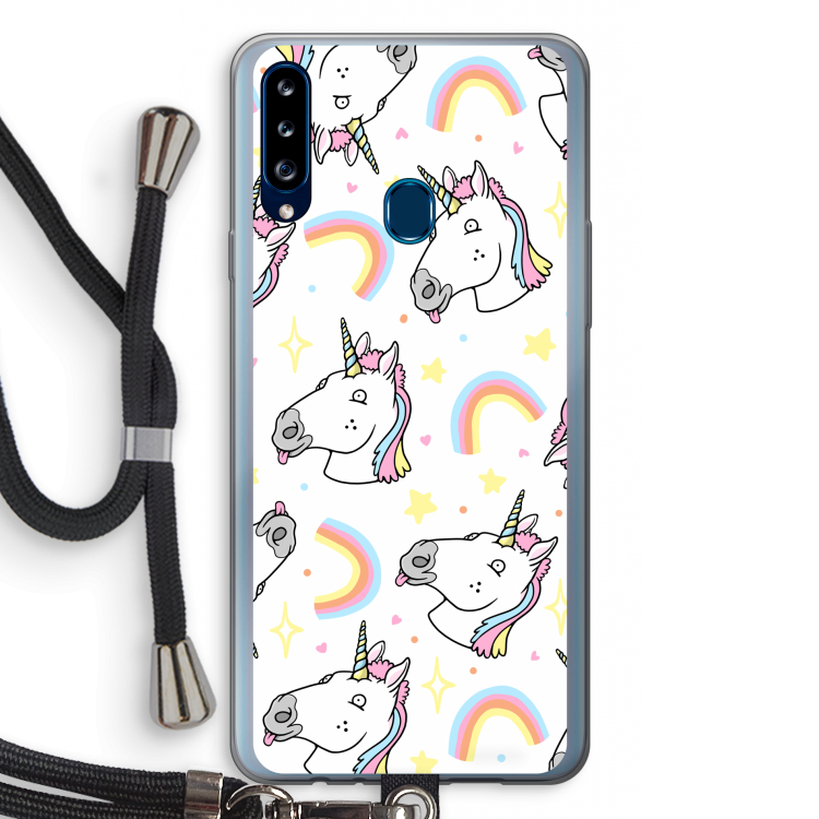 Rainbow Unicorn: Samsung Galaxy A20s Transparant Hoesje met koord