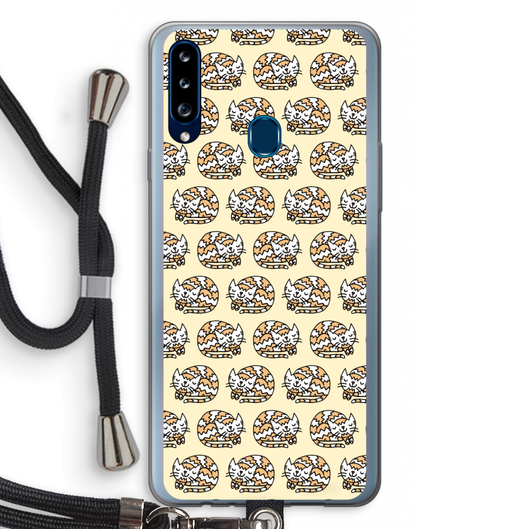 Slapende poes: Samsung Galaxy A20s Transparant Hoesje met koord