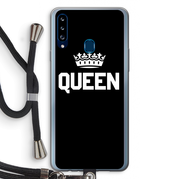 Queen zwart: Samsung Galaxy A20s Transparant Hoesje met koord