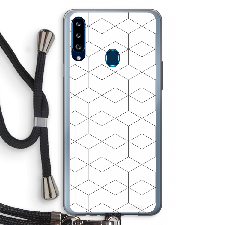 Zwart-witte kubussen: Samsung Galaxy A20s Transparant Hoesje met koord