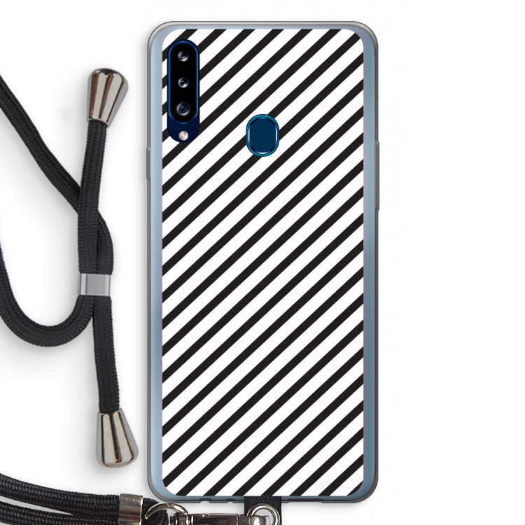 Strepen zwart-wit: Samsung Galaxy A20s Transparant Hoesje met koord