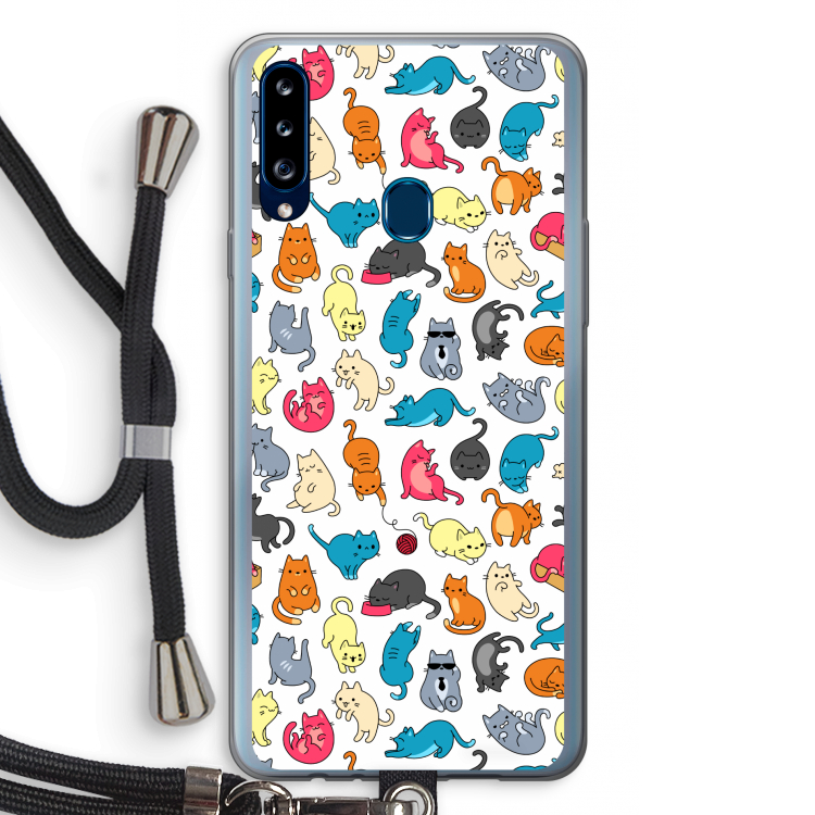 Kleurrijke katten: Samsung Galaxy A20s Transparant Hoesje met koord