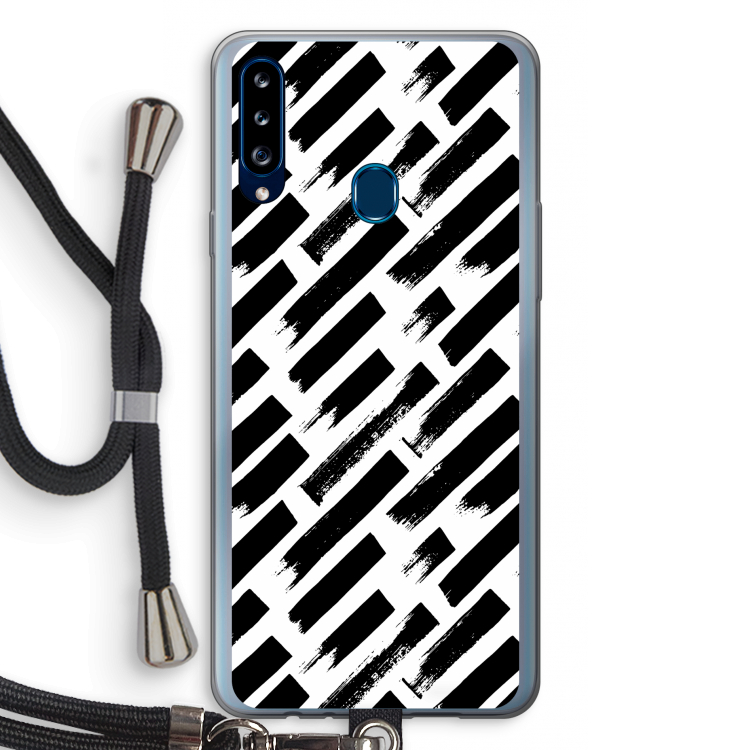 Zwarte vegen: Samsung Galaxy A20s Transparant Hoesje met koord