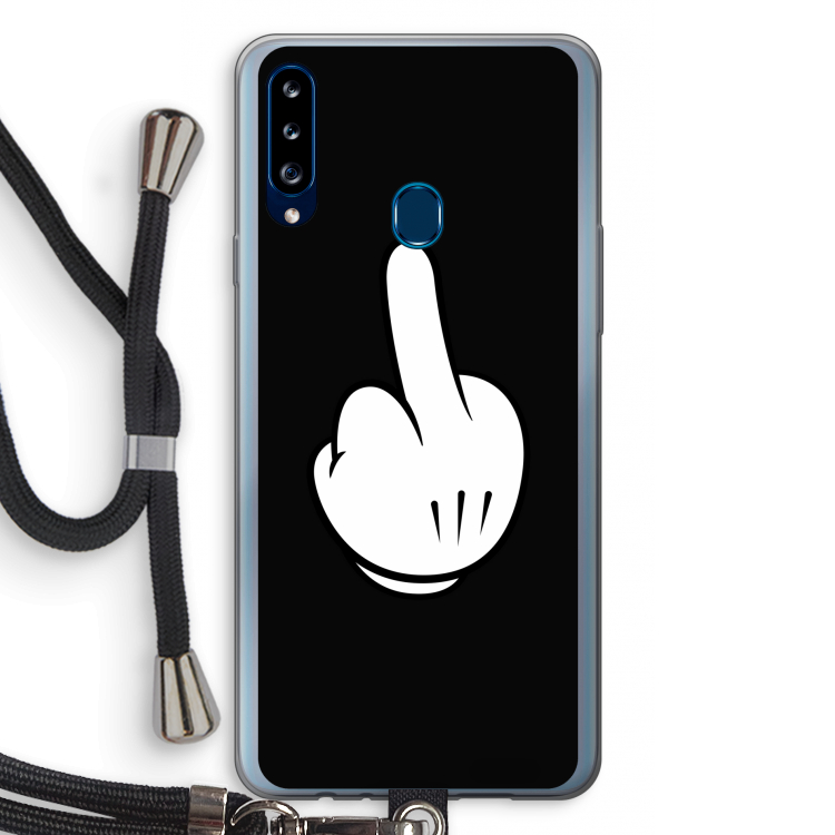 Middle finger black: Samsung Galaxy A20s Transparant Hoesje met koord
