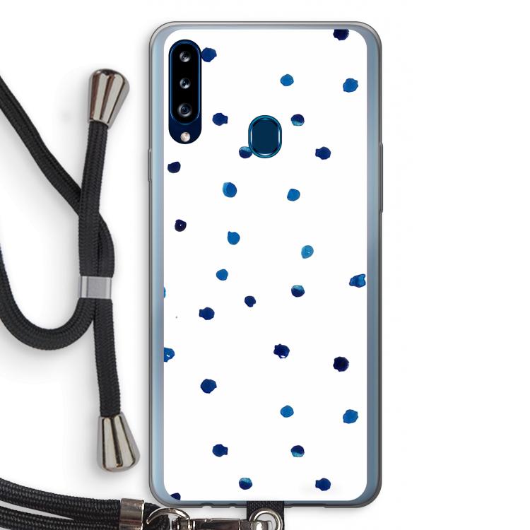 Blauwe stippen: Samsung Galaxy A20s Transparant Hoesje met koord