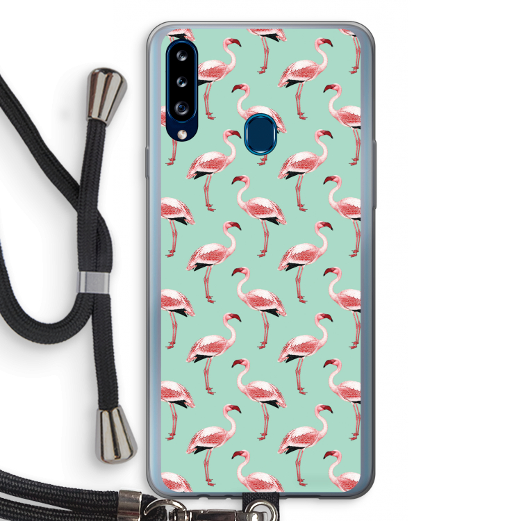 Flamingoprint groen: Samsung Galaxy A20s Transparant Hoesje met koord