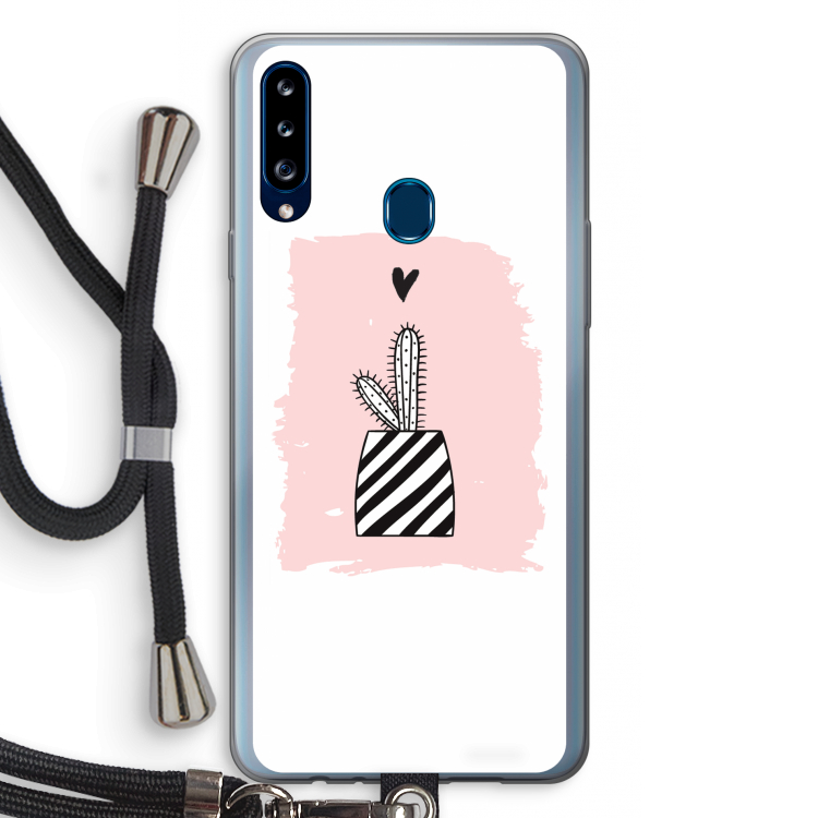 Zwart-wit cactus: Samsung Galaxy A20s Transparant Hoesje met koord