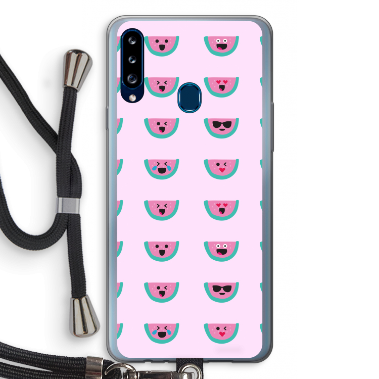 Smiley watermeloenprint: Samsung Galaxy A20s Transparant Hoesje met koord