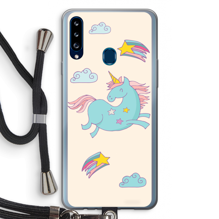 Vliegende eenhoorn: Samsung Galaxy A20s Transparant Hoesje met koord