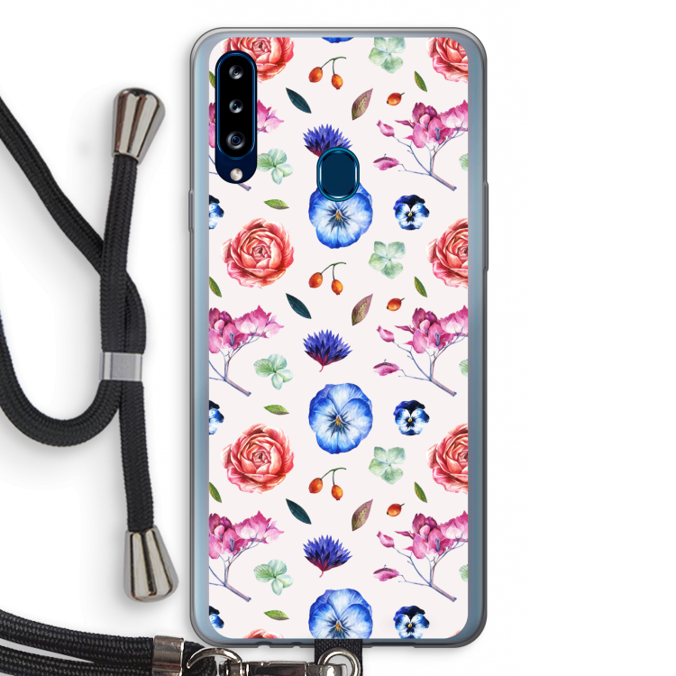 Bloemetjes: Samsung Galaxy A20s Transparant Hoesje met koord