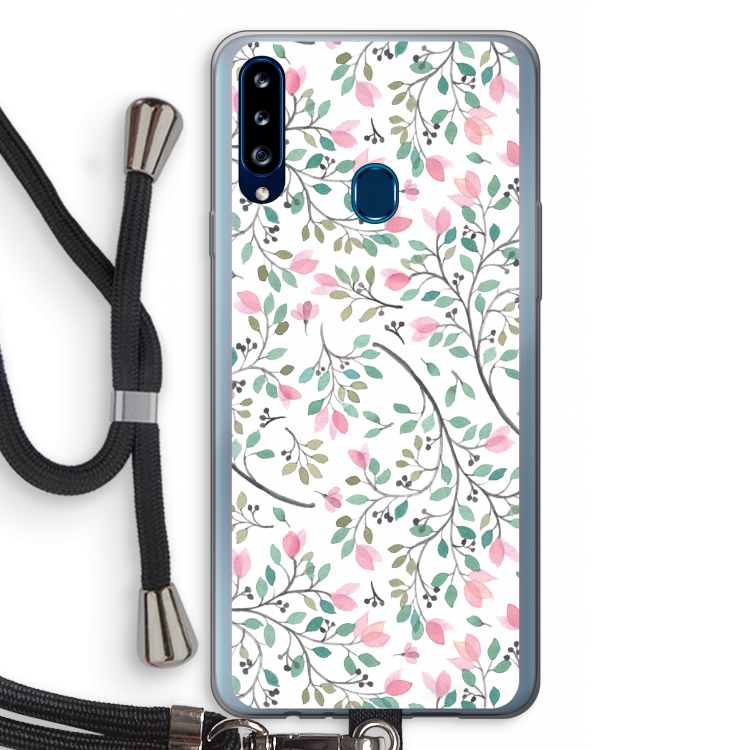 Sierlijke bloemen: Samsung Galaxy A20s Transparant Hoesje met koord
