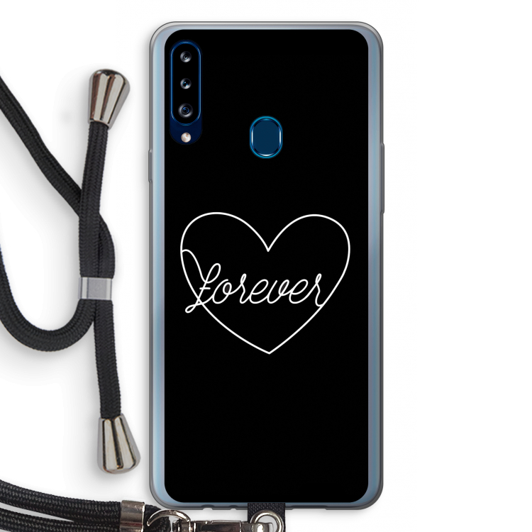 Forever heart black: Samsung Galaxy A20s Transparant Hoesje met koord