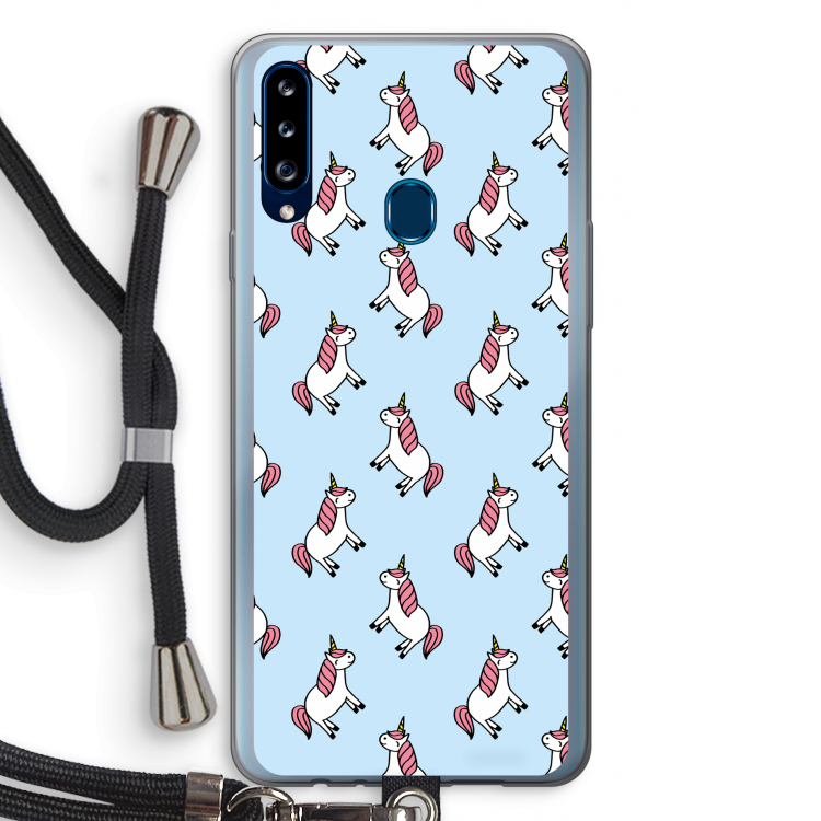 Eenhoorns overal: Samsung Galaxy A20s Transparant Hoesje met koord