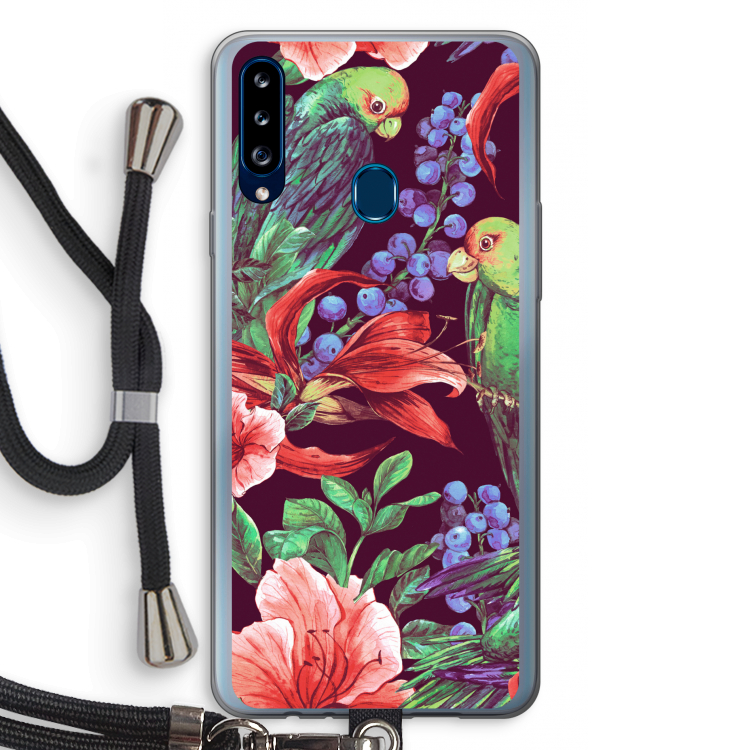 Papegaaien: Samsung Galaxy A20s Transparant Hoesje met koord
