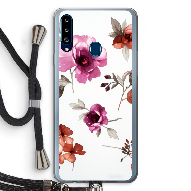 Geschilderde bloemen: Samsung Galaxy A20s Transparant Hoesje met koord