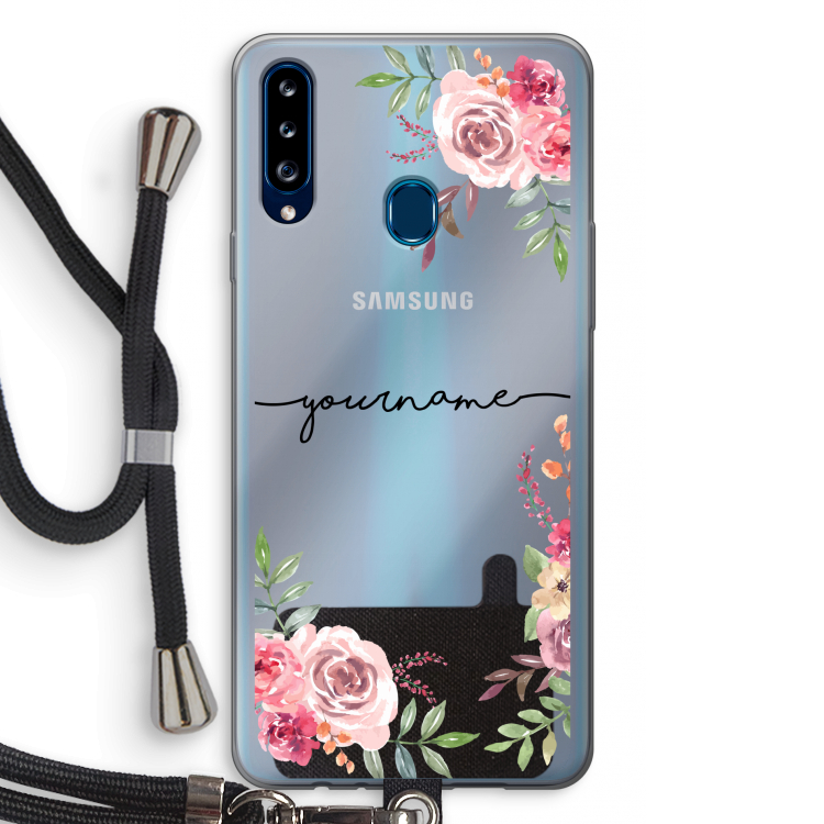 Rozen: Samsung Galaxy A20s Transparant Hoesje met koord