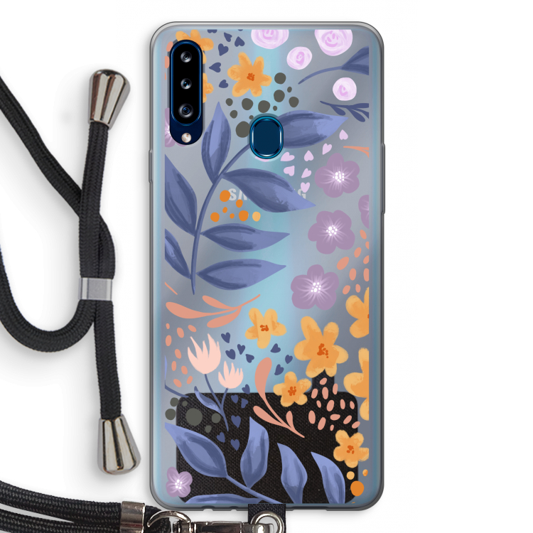 Flowers with blue leaves: Samsung Galaxy A20s Transparant Hoesje met koord