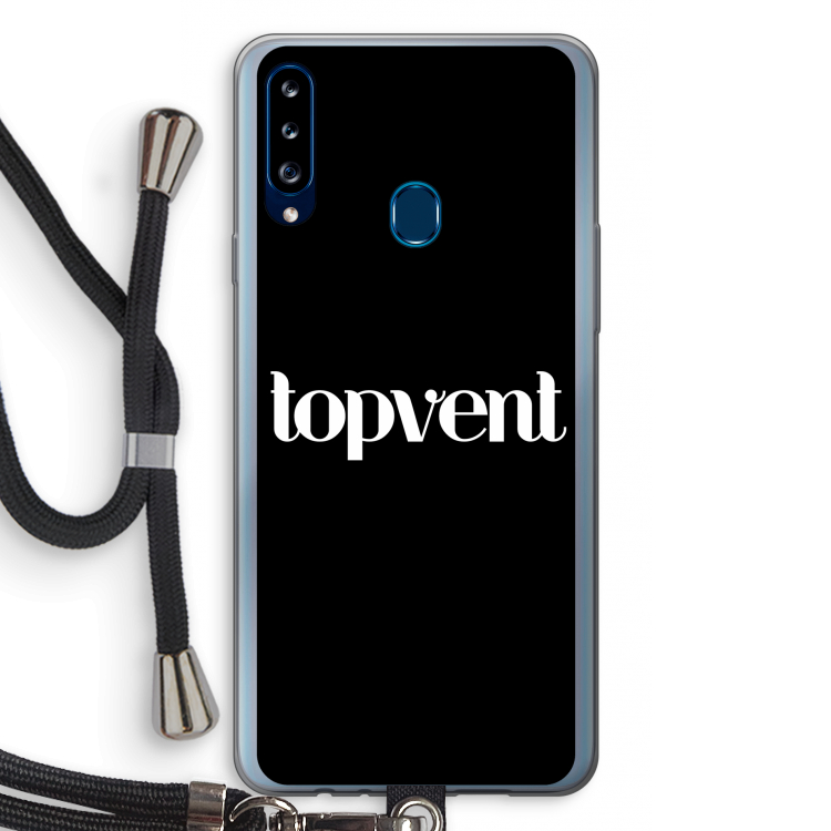 Topvent Zwart: Samsung Galaxy A20s Transparant Hoesje met koord