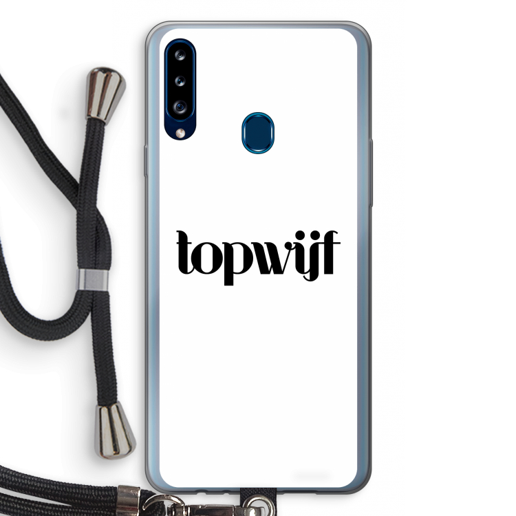 Topwijf Wit: Samsung Galaxy A20s Transparant Hoesje met koord
