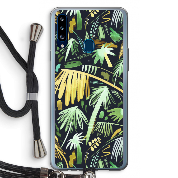 Tropical Palms Dark: Samsung Galaxy A20s Transparant Hoesje met koord