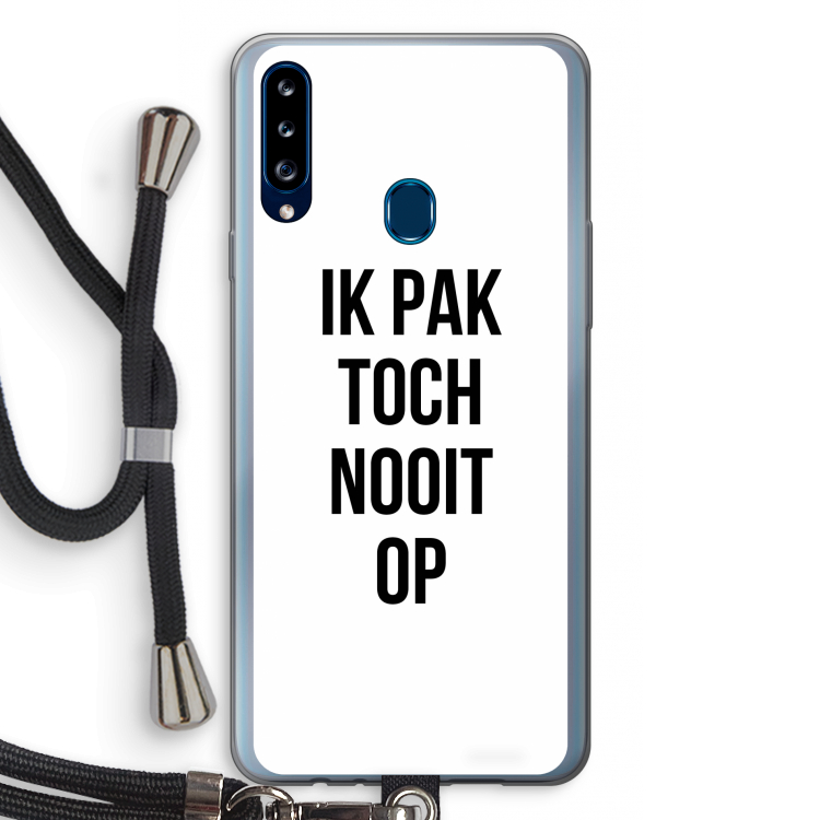 Ik pak nooit op: Samsung Galaxy A20s Transparant Hoesje met koord
