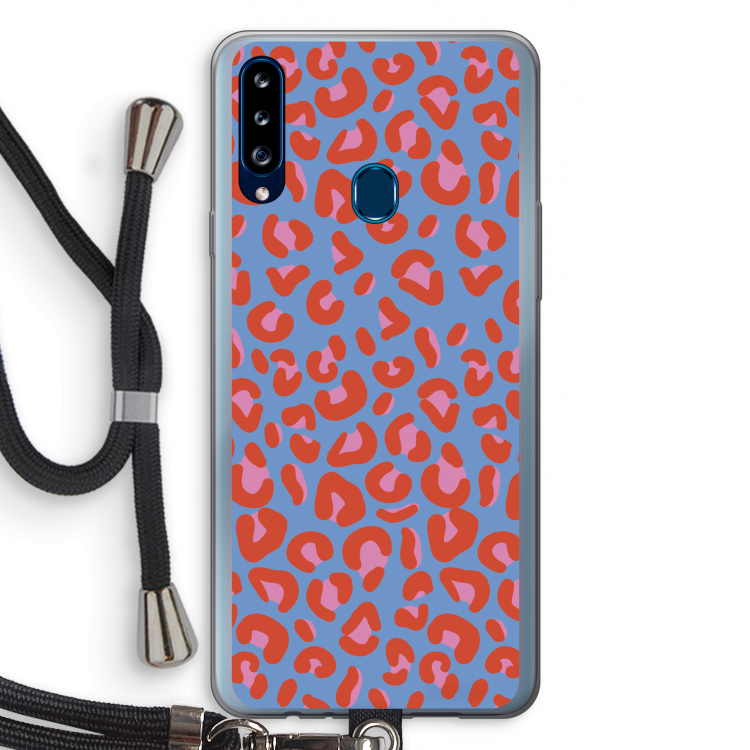 Leopard blue: Samsung Galaxy A20s Transparant Hoesje met koord