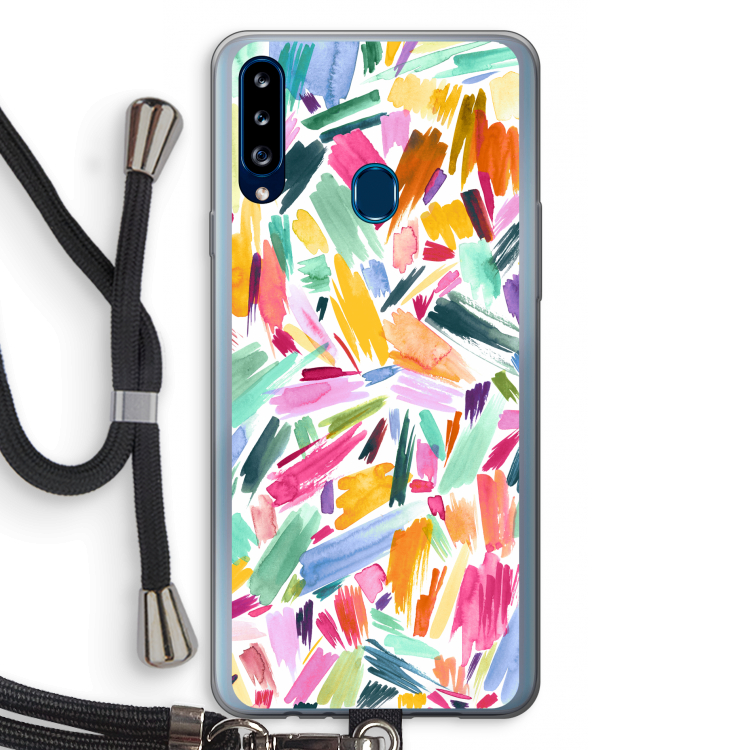 Watercolor Brushstrokes: Samsung Galaxy A20s Transparant Hoesje met koord