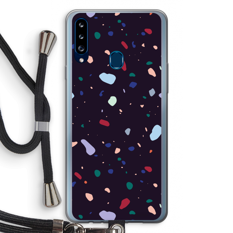 Dark Rounded Terrazzo: Samsung Galaxy A20s Transparant Hoesje met koord