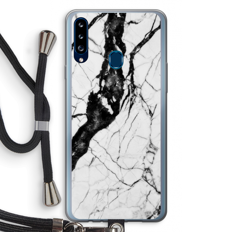Witte marmer 2: Samsung Galaxy A20s Transparant Hoesje met koord