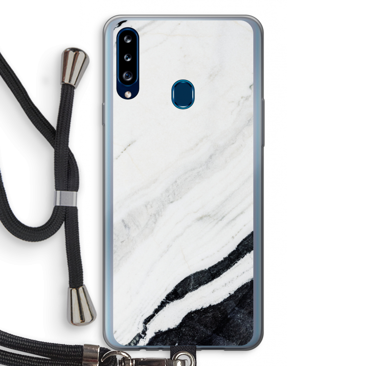 Elegante marmer: Samsung Galaxy A20s Transparant Hoesje met koord