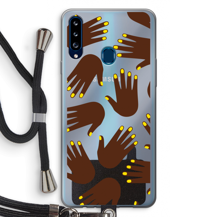 Hands dark: Samsung Galaxy A20s Transparant Hoesje met koord