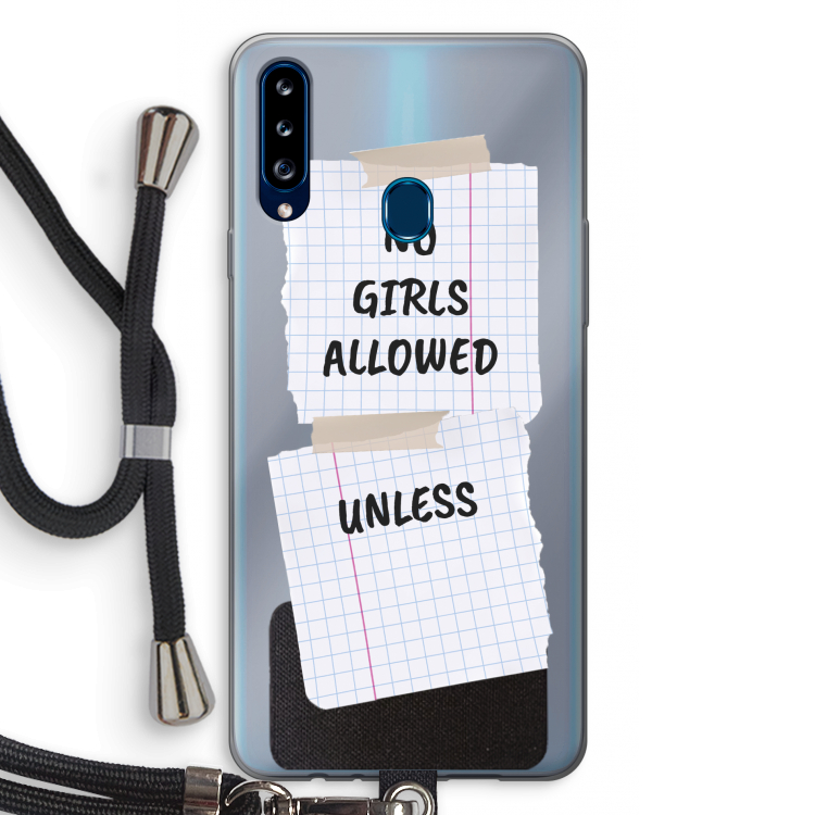 No Girls Allowed Unless: Samsung Galaxy A20s Transparant Hoesje met koord