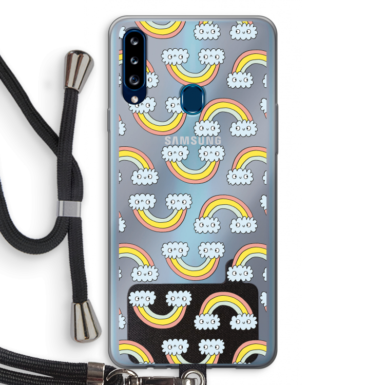 Regenboog: Samsung Galaxy A20s Transparant Hoesje met koord