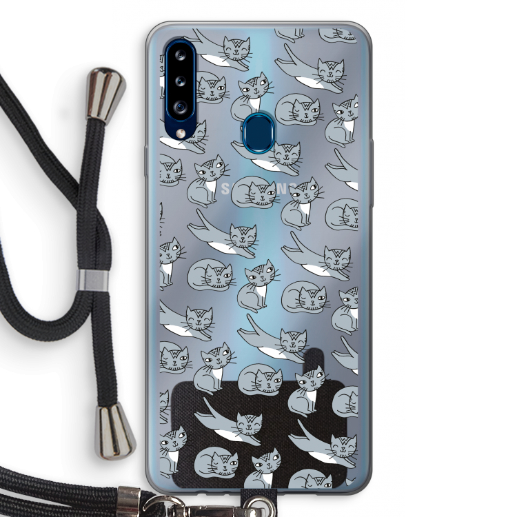 Poezen: Samsung Galaxy A20s Transparant Hoesje met koord
